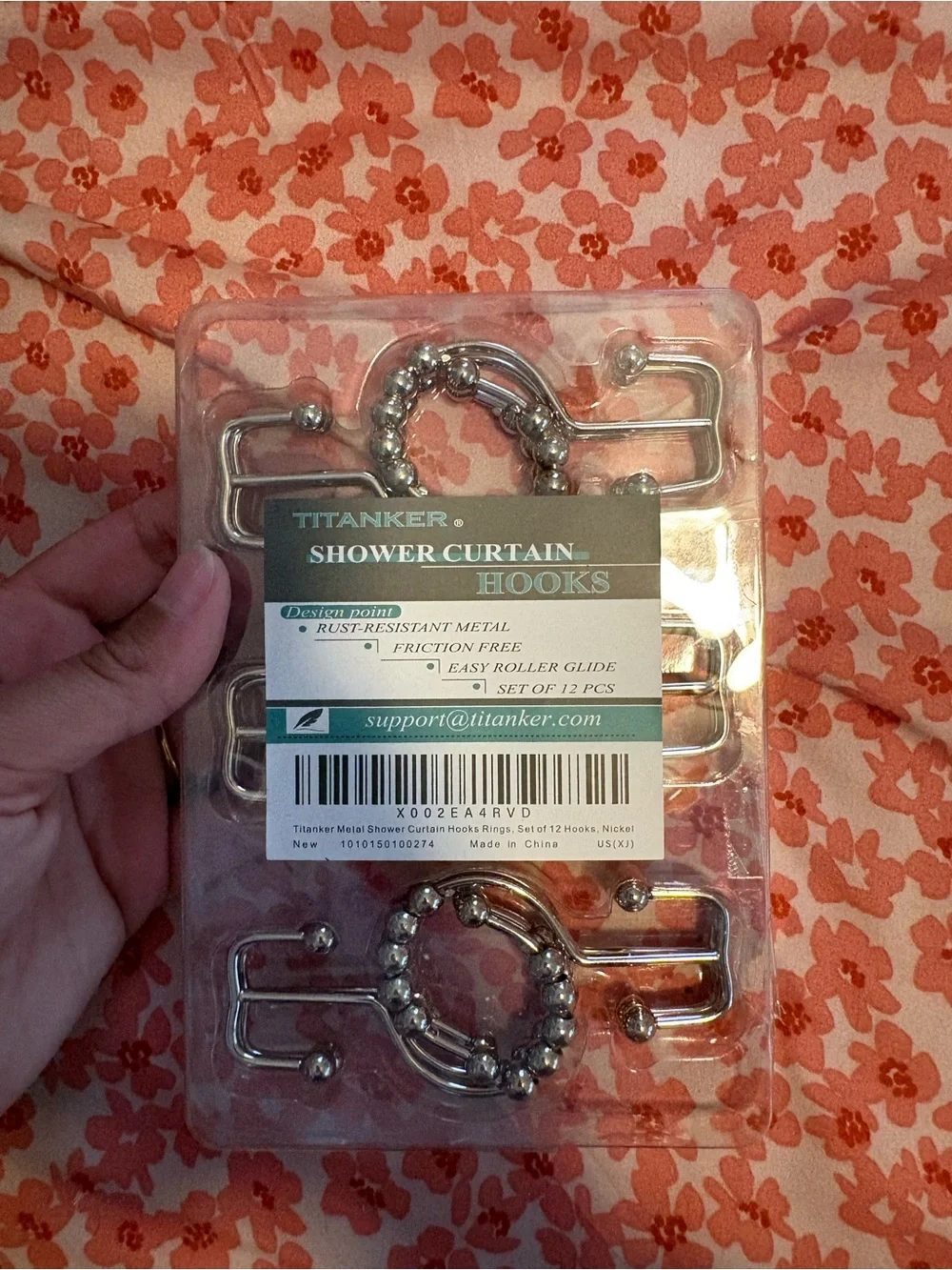 Anker Silver Metal Shower Curtain Hooks with Beaded Rollers